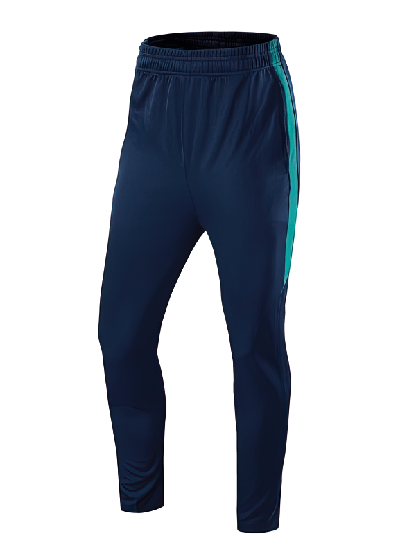 Training breathable elastic men's running pants SF1356 in navy with side stripe. Ideal for comfort and mobility during runs.